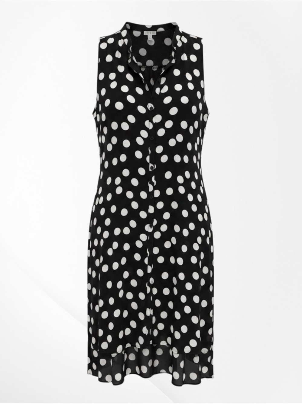 Black and White Polka Dot Sleeveless Button-Front Dress tunic shirt sheer
